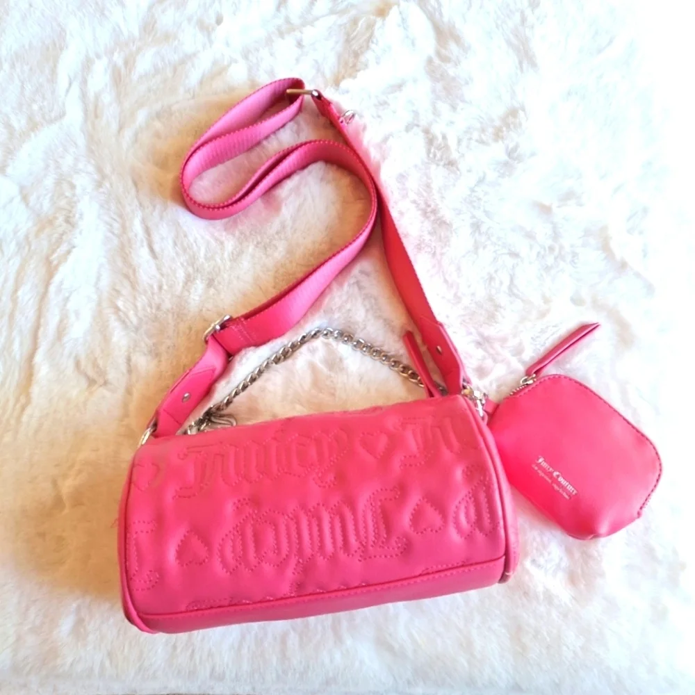 Juicy Couture Pink Barrel Bum Crossbody Bag with Coin Purse Keychain